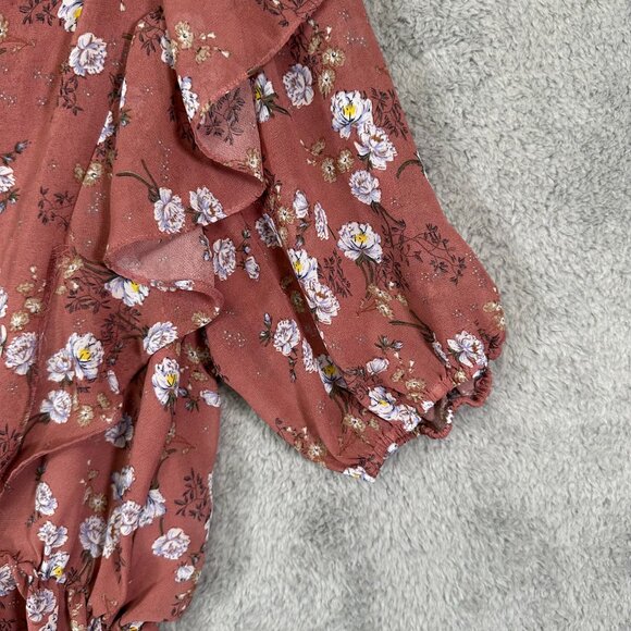 Entro Floral Ruffled V-Neck Top Flutter Sleeves - Picture 6 of 10